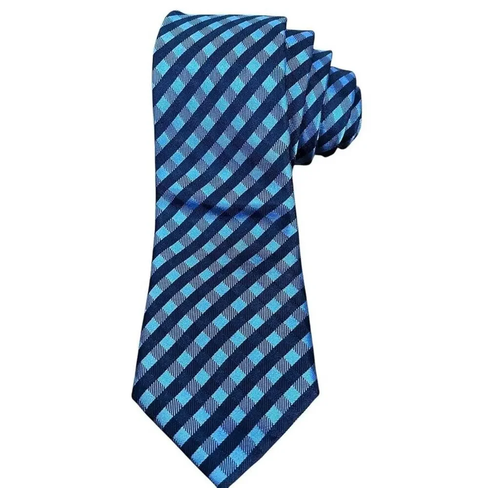 Ben Sherman Mens Hand Made 100% Silk Plaid Blue Navy Thin Skinny Neck Tie 2.75